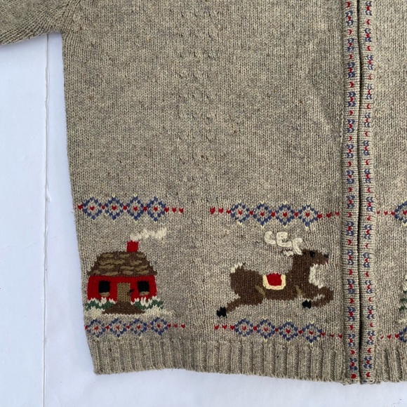 Talbots Vintage Lambswool Zip Front Christmas Sweater Cardigan - Picture 5 of 8